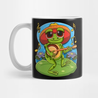 Frog Playing Banjo on Mushroom Cute Cottagecore Aesthetic Mug